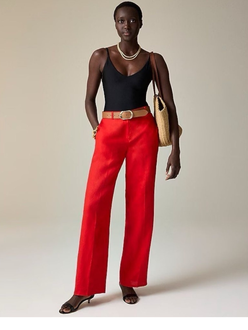 NWT J. Crew Red Wide-Leg essential pant in Linen
